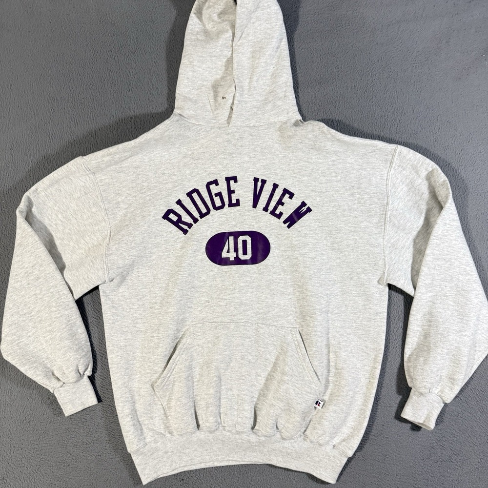 Vintage 90s Russell Athletic Gray‎ Pullover Hoodie Ridge View Men's XL USA